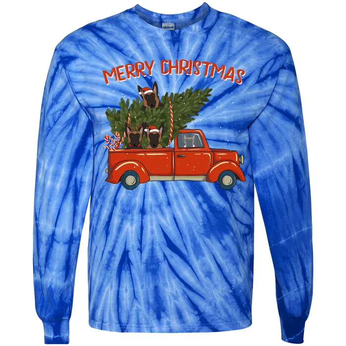 Malinois Xmas Vintage Red Pickup Retro Truck Gift Tie-Dye Long Sleeve Shirt