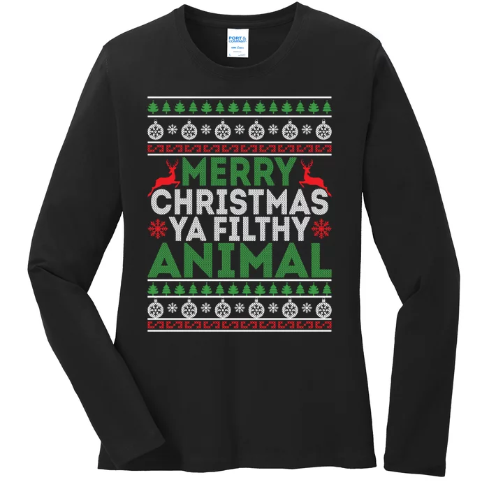 Merry Xmas ya-filthy animal funny christmas pajama Ladies Long Sleeve Shirt