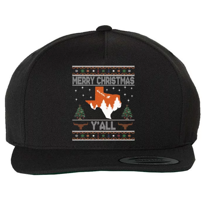 Merry Xmas Y'all Texas Ugly Christmas Sweater Wool Snapback Cap