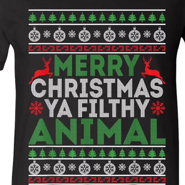 Merry Xmas ya-filthy animal funny christmas pajama V-Neck T-Shirt