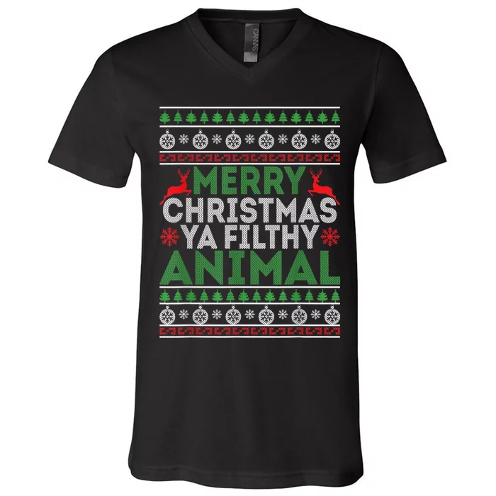 Merry Xmas ya-filthy animal funny christmas pajama V-Neck T-Shirt