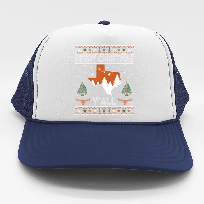 Merry Xmas YAll Texas Ugly Christmas Sweater Trucker Hat