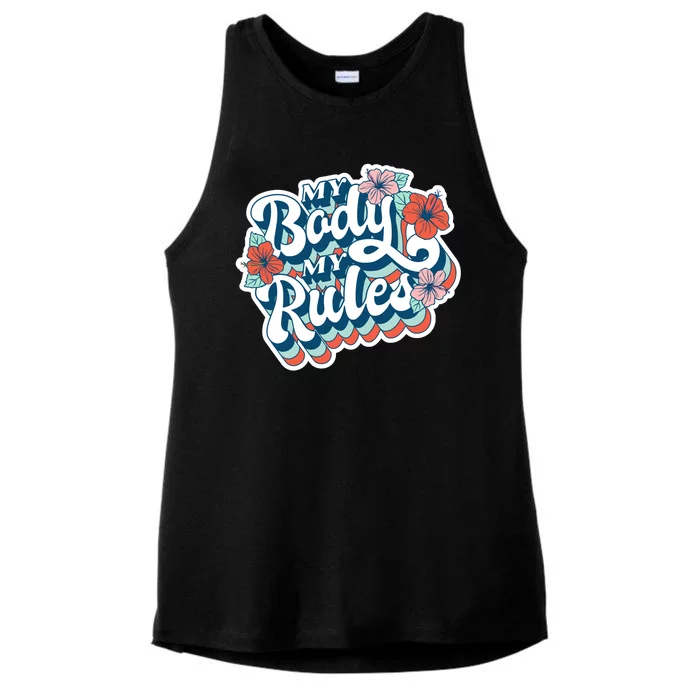 My Body My Rules Floral Ladies Tri-Blend Wicking Tank