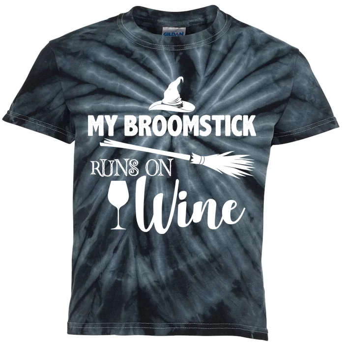 My Broomstick Runs On Wine Kids Tie-Dye T-Shirt