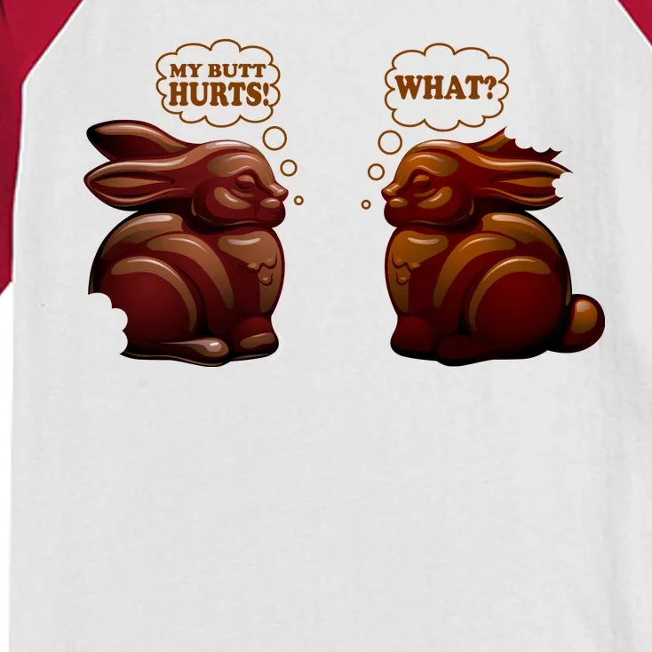 My Butt Hurts! What? Funny Easter Chocolate Bunny Bunnies Kids Colorblock Raglan Jersey