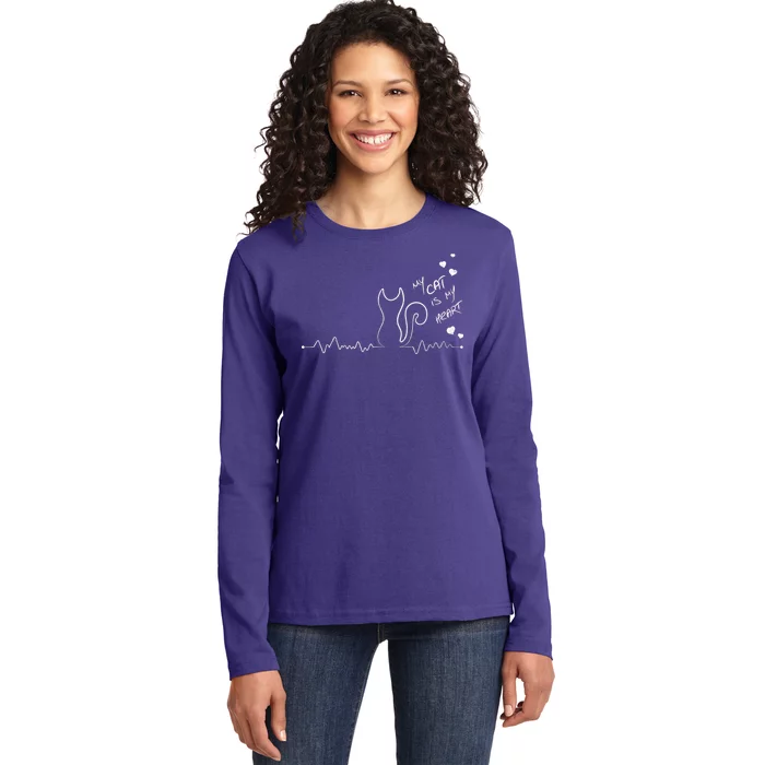 My Cat Is My heart Pulse Ladies Long Sleeve Shirt