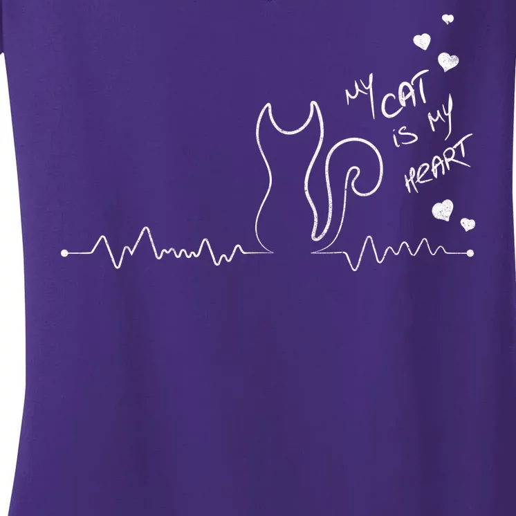 My Cat Is My heart Pulse Women's V-Neck T-Shirt