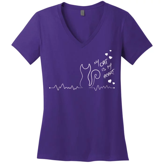 My Cat Is My heart Pulse Women's V-Neck T-Shirt