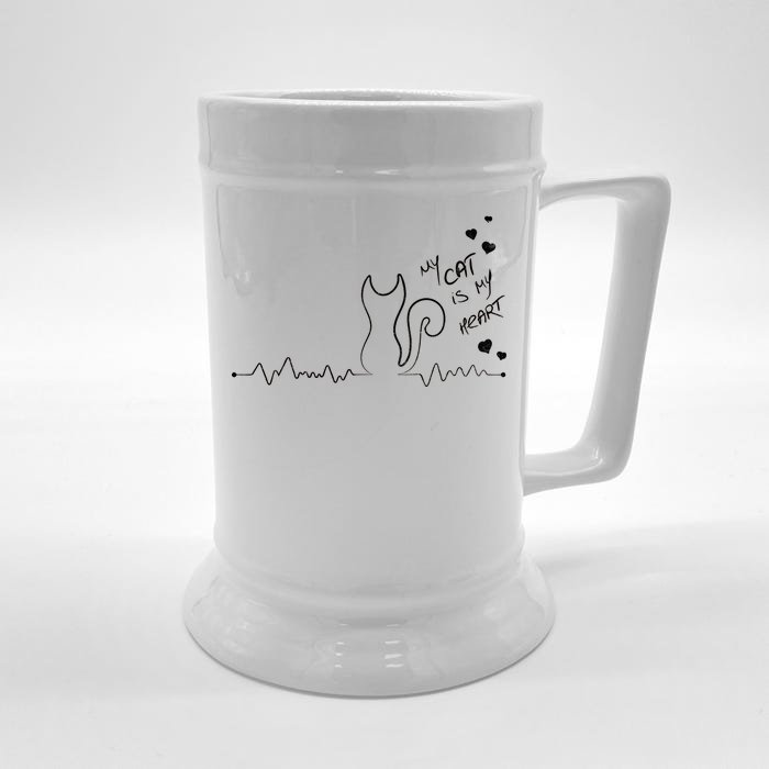 My Cat Is My heart Pulse Front & Back Beer Stein