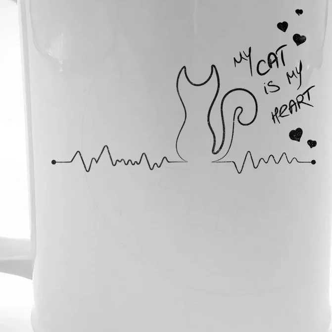 My Cat Is My heart Pulse Front & Back Beer Stein