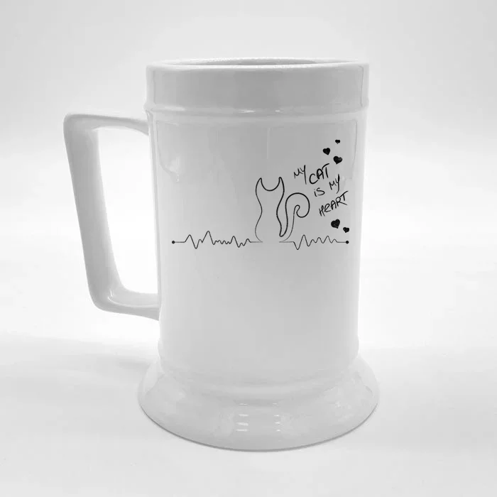 My Cat Is My heart Pulse Front & Back Beer Stein