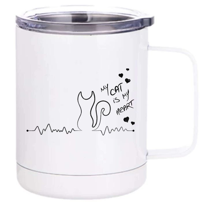 My Cat Is My heart Pulse Front & Back 12oz Stainless Steel Tumbler Cup