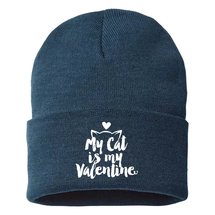 My Cat Is My Valentine Funny Cute Sustainable Knit Beanie