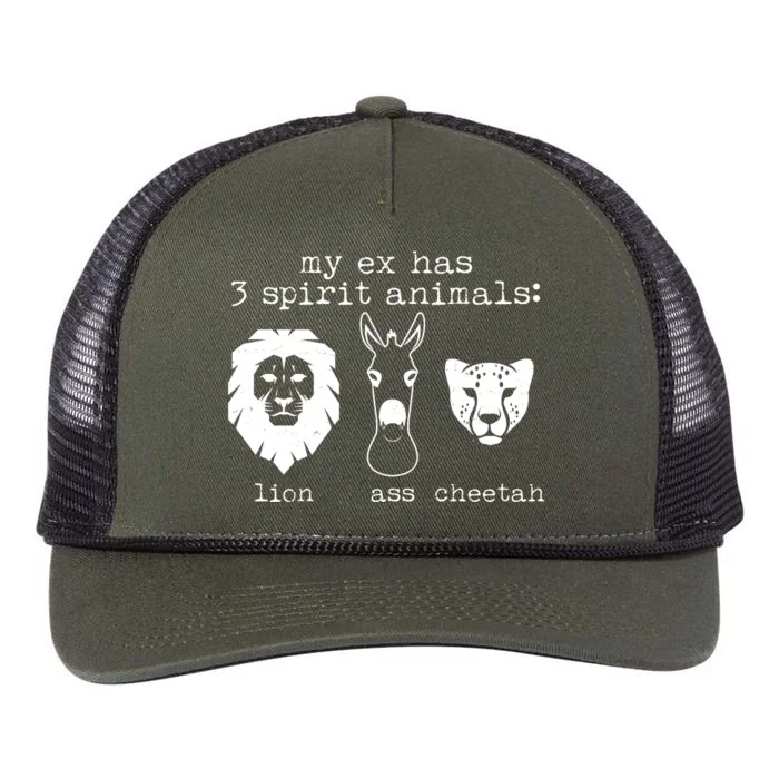 My Ex Has Three Spirit Animals Lion Ass Cheetah Retro Rope Trucker Hat Cap