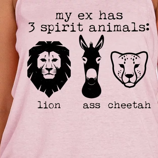 My Ex Has Three Spirit Animals Lion Ass Cheetah Women's Knotted Racerback Tank