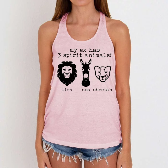 My Ex Has Three Spirit Animals Lion Ass Cheetah Women's Knotted Racerback Tank