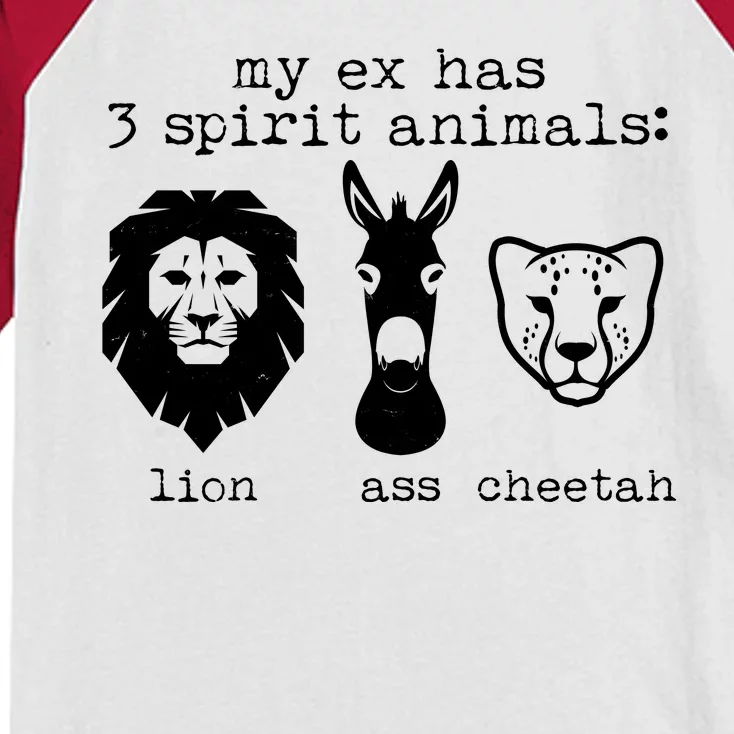 My Ex Has Three Spirit Animals Lion Ass Cheetah Kids Colorblock Raglan Jersey