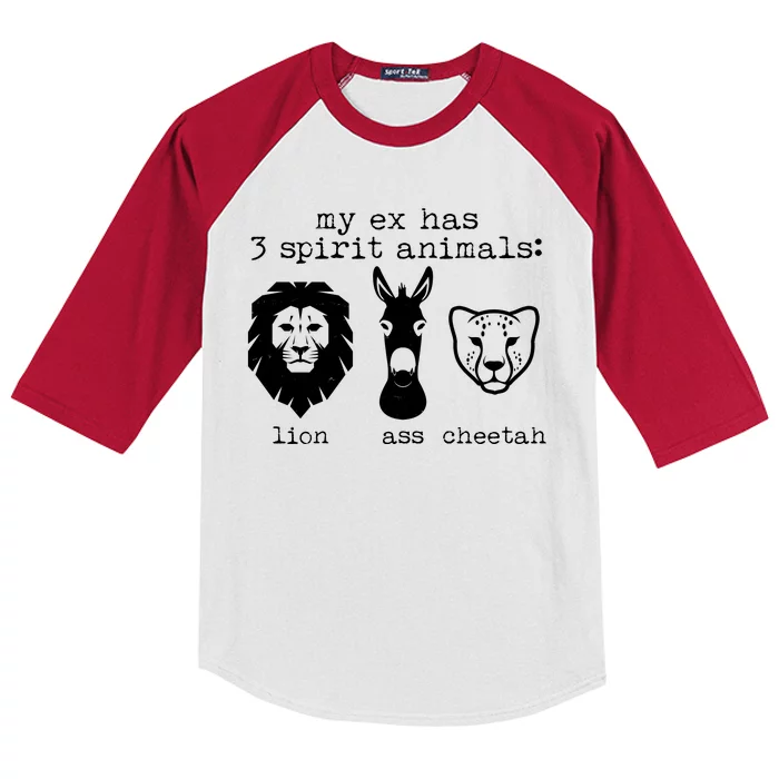 My Ex Has Three Spirit Animals Lion Ass Cheetah Kids Colorblock Raglan Jersey