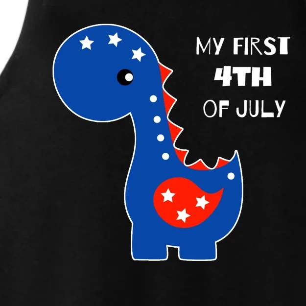 My First 4th of July Cute Dinosaur Ladies Tri-Blend Wicking Tank