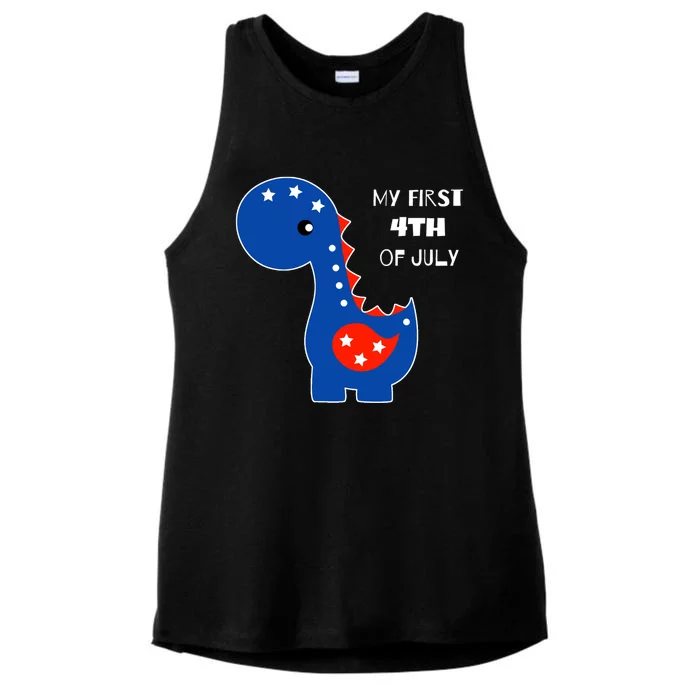 My First 4th of July Cute Dinosaur Ladies Tri-Blend Wicking Tank