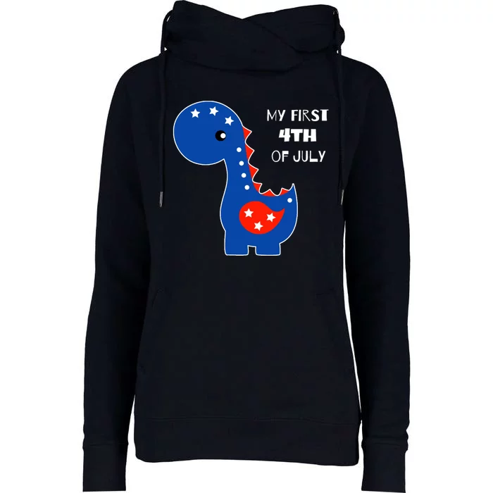 My First 4th of July Cute Dinosaur Womens Funnel Neck Pullover Hood