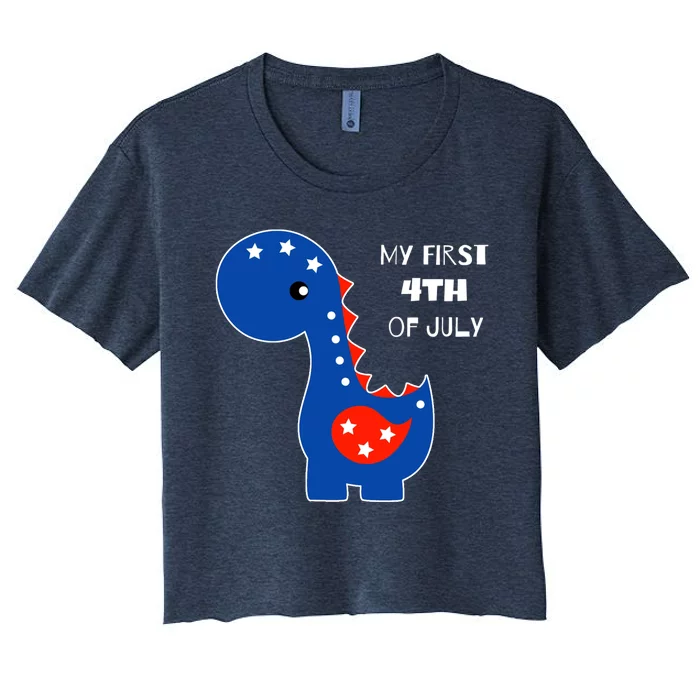 My First 4th of July Cute Dinosaur Women's Crop Top Tee