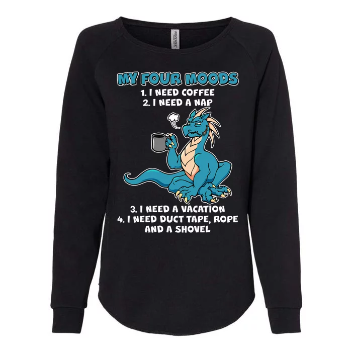 My Four Moods Cranky Coffee Dragon Womens California Wash Sweatshirt