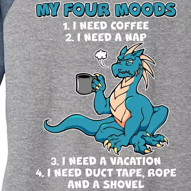 My Four Moods Cranky Coffee Dragon Women's Tri-Blend 3/4-Sleeve Raglan Shirt