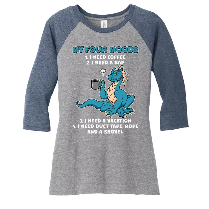 My Four Moods Cranky Coffee Dragon Women's Tri-Blend 3/4-Sleeve Raglan Shirt