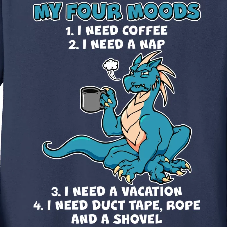 My Four Moods Cranky Coffee Dragon Kids Long Sleeve Shirt