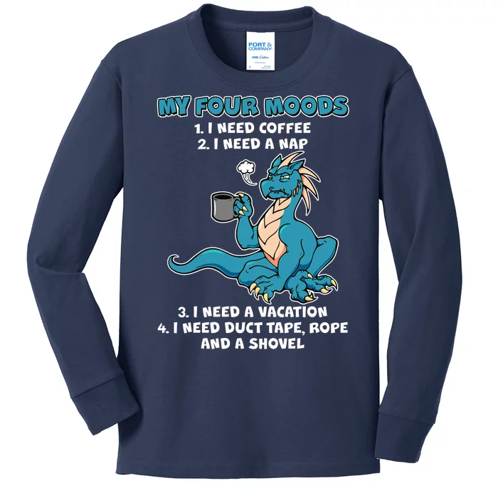 My Four Moods Cranky Coffee Dragon Kids Long Sleeve Shirt