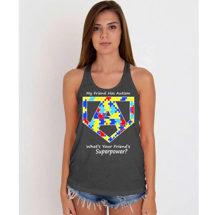 My Friend Has Autism What's Your Friend's Superpower? Women's Knotted Racerback Tank