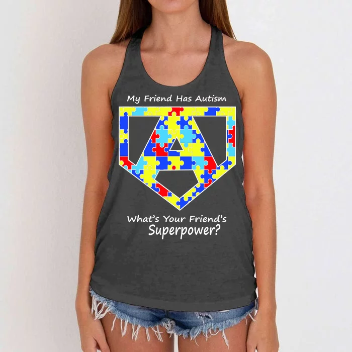 My Friend Has Autism What's Your Friend's Superpower? Women's Knotted Racerback Tank