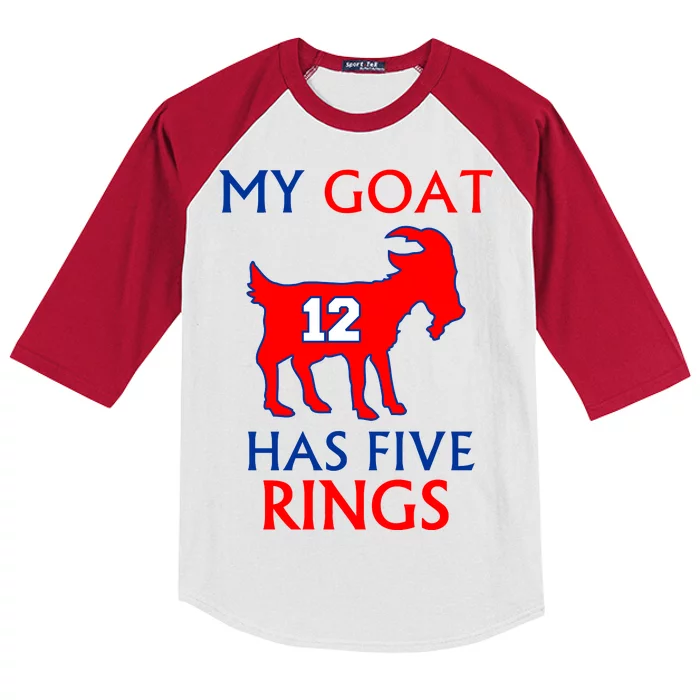 My Goat #12 Has Five Rings New England Football Champs Kids Colorblock Raglan Jersey