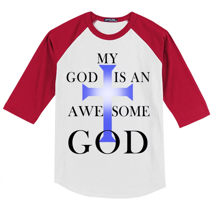 My God Is An Awesome God Jesus Kids Colorblock Raglan Jersey