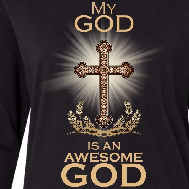 My God Is An Awesome God Vintage Cross Womens Cotton Relaxed Long Sleeve T-Shirt