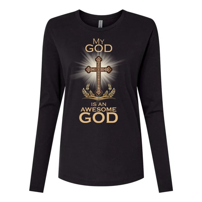 My God Is An Awesome God Vintage Cross Womens Cotton Relaxed Long Sleeve T-Shirt