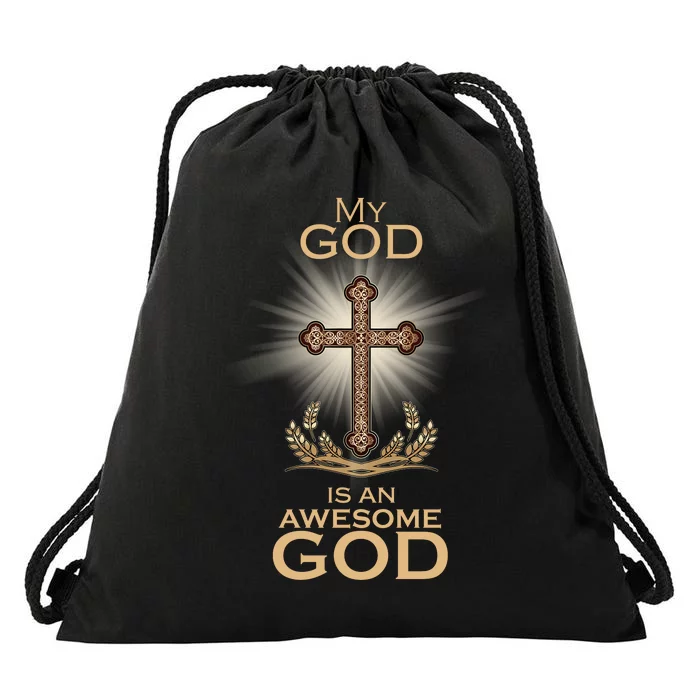 My God Is An Awesome God Vintage Cross Drawstring Bag