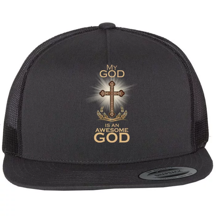 My God Is An Awesome God Vintage Cross Flat Bill Trucker Hat