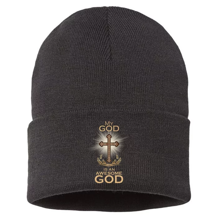 My God Is An Awesome God Vintage Cross Sustainable Knit Beanie