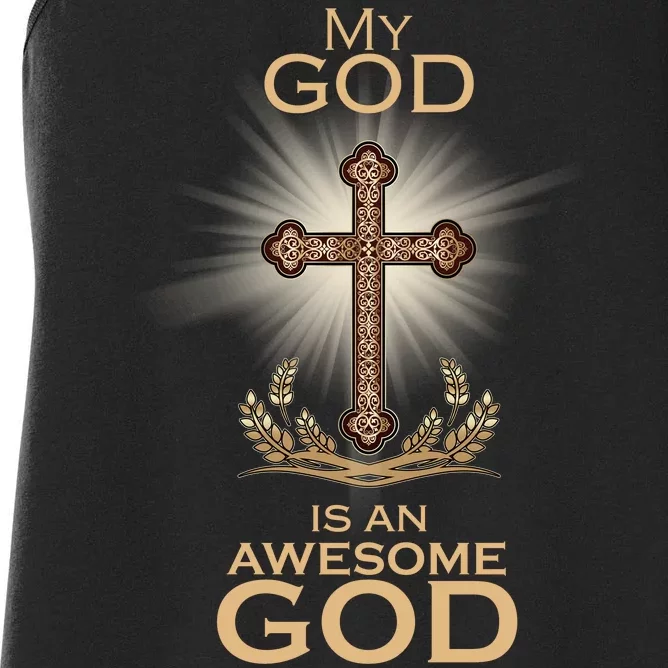 My God Is An Awesome God Vintage Cross Women's Racerback Tank