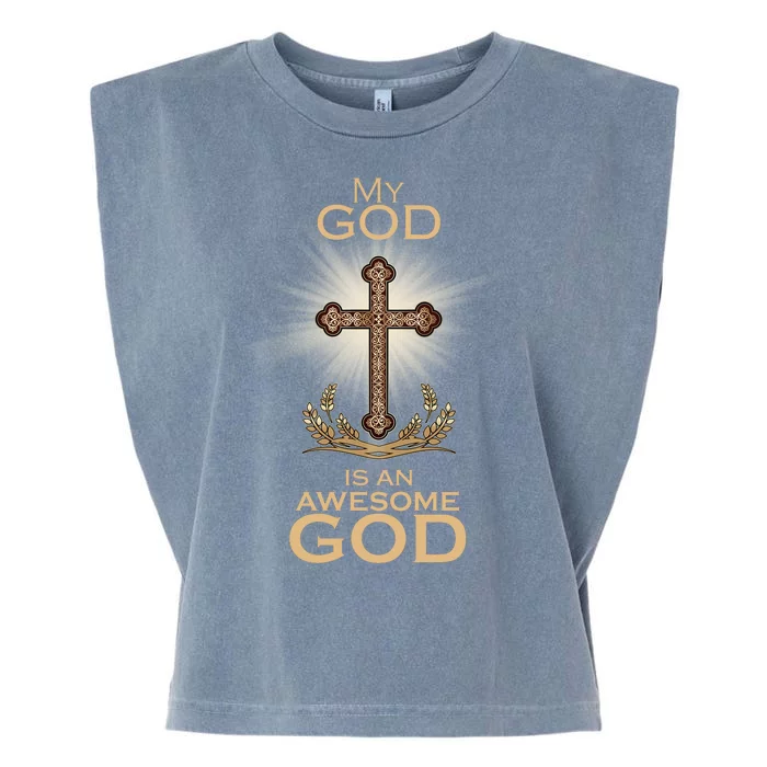 My God Is An Awesome God Vintage Cross Garment-Dyed Women's Muscle Tee