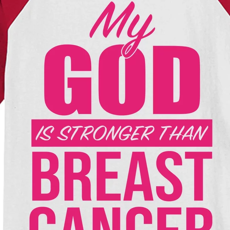 My God Is Stronger Than Breast Cancer Kids Colorblock Raglan Jersey