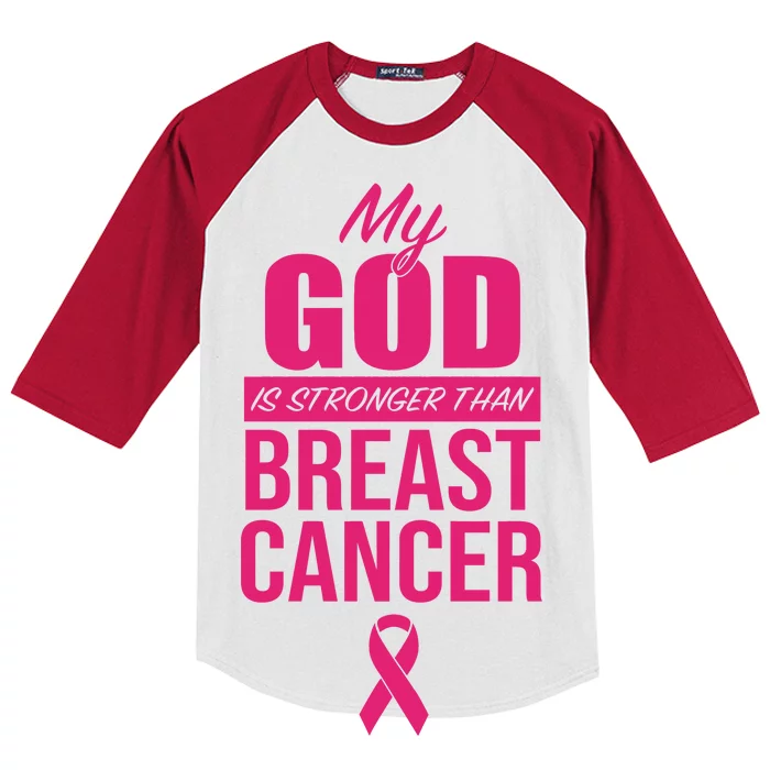 My God Is Stronger Than Breast Cancer Kids Colorblock Raglan Jersey