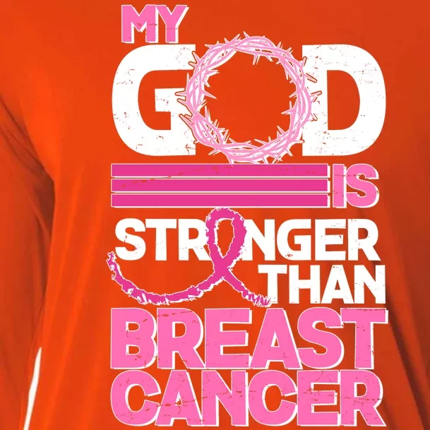 My God Is Stronger Than Breast Cancer Awareness Cooling Performance Long Sleeve Crew