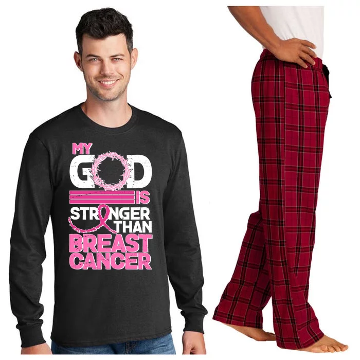 My God Is Stronger Than Breast Cancer Awareness Long Sleeve Pajama Set