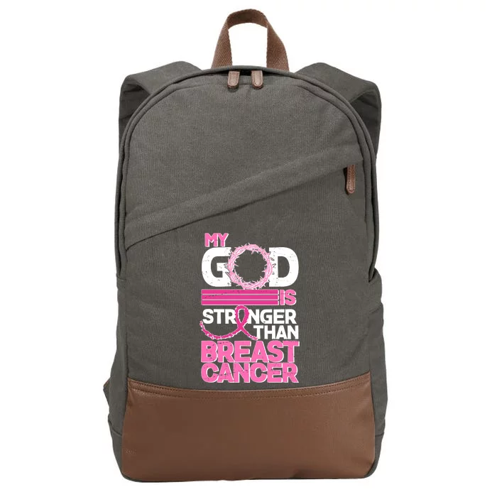 My God Is Stronger Than Breast Cancer Awareness Cotton Canvas Backpack