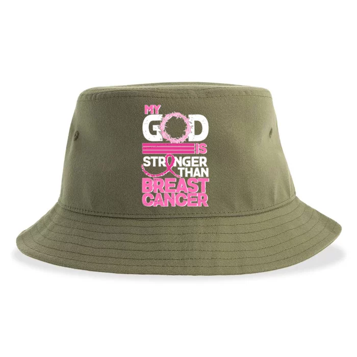 My God Is Stronger Than Breast Cancer Awareness Sustainable Bucket Hat