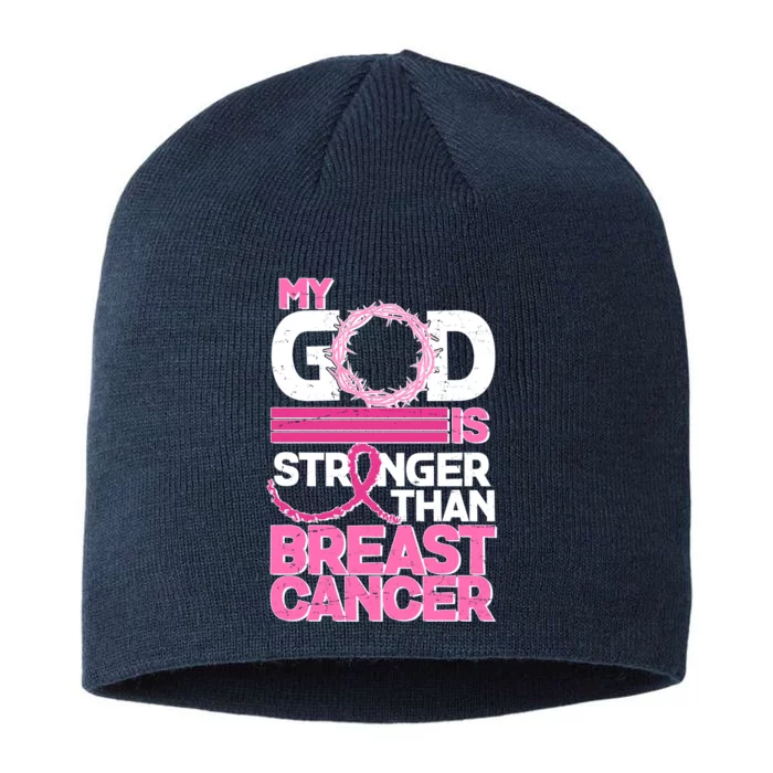 My God Is Stronger Than Breast Cancer Awareness 8 1/2in Sustainable Knit Beanie