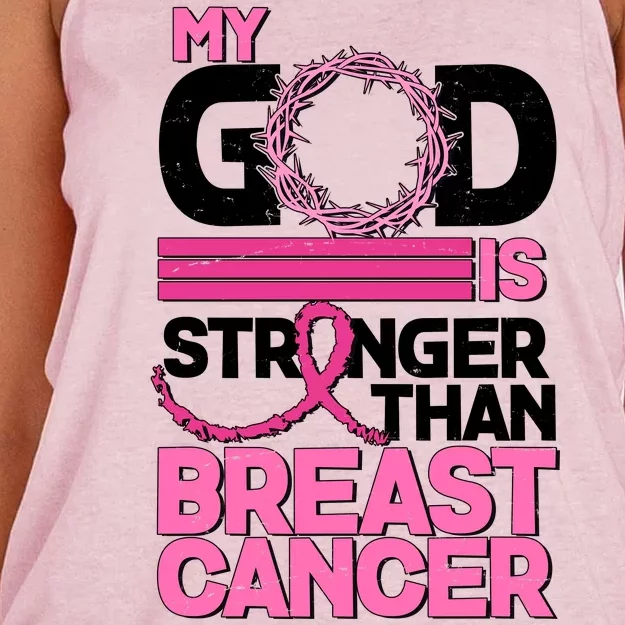 My God Is Stronger Than Breast Cancer Awareness Women's Knotted Racerback Tank